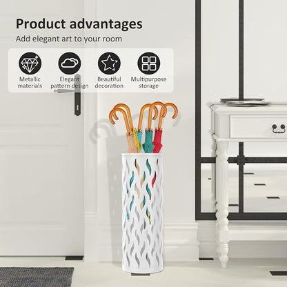 Umbrella Stand Metal Umbrella Holder Hollowed Umbrella Rack Freestanding Umbrella Stand Rack Practical Umbrella Organizer Indoor Umbrella Storage Rack for Home Entryway(white-1-circular)
