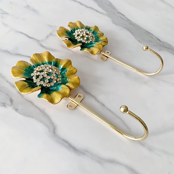 Vintage Flower Shaped Decorative Wall Hooks Rack Hangers for Hanging Clothes Coats Towels Keys Hats, 2 Pack Antique Metal Mounted Wall Hook