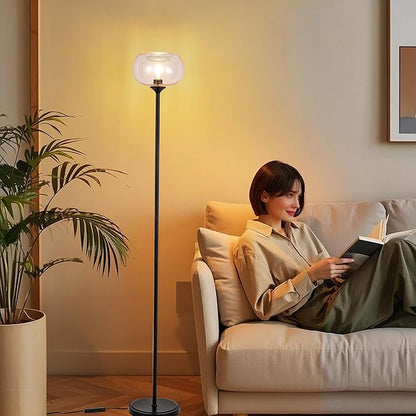 MAYNA Living Room Floor Lamp, Modern Vertical Lamp with Clear Bubble Shade, 67" Tall, Suitable for Bedroom, Study, Office (Includes 2700K Bulb) (Black and Clear)