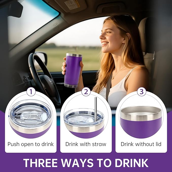 IEOVIEE 32 Pack, 20oz Stainless Steel Bulk Tumblers with Lids and Straws, Double Wall Insulated Travel Coffee Mug, Durable Powder Coated Tumbler Bulk Cup for Cold and Hot Drinks(Purple)