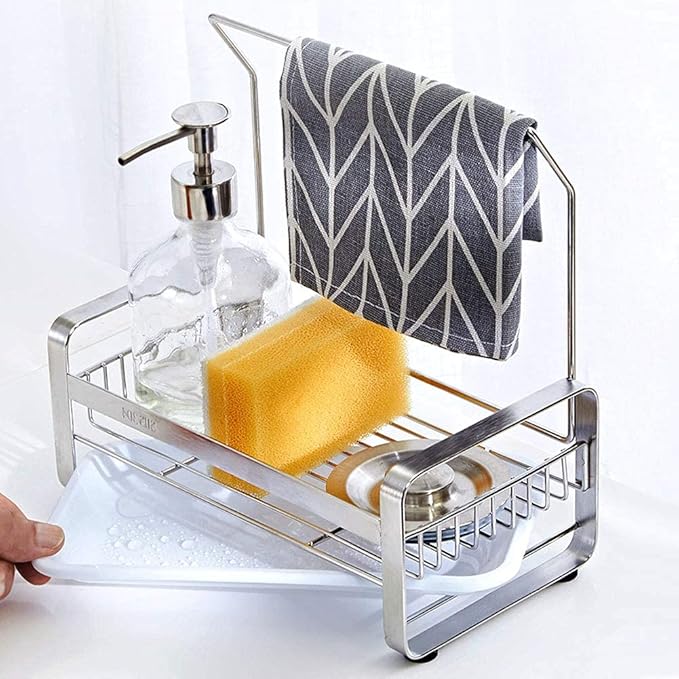 kaileyouxiangongsi Sponge Holder - Kitchen Sink Organizer - Sink Caddy - Sink Tray - SUS304 Stainless Steel Soap Holder,9.45 x5.15 x8.1 inches,Large Size