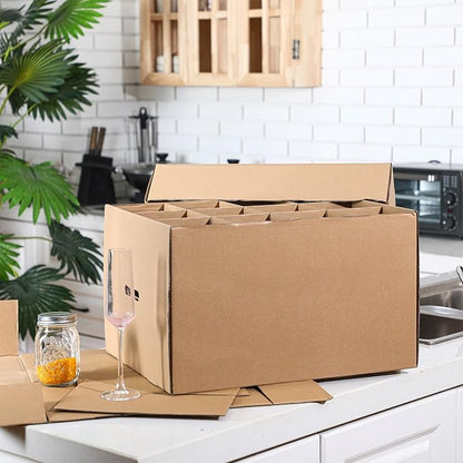 4 Pack Wine Glass Moving Boxes Kitchen Moving Boxes with Handle Kitchen Kit with Lid for Dish Glassware (Brown,20 x 15 x 12 Inches)
