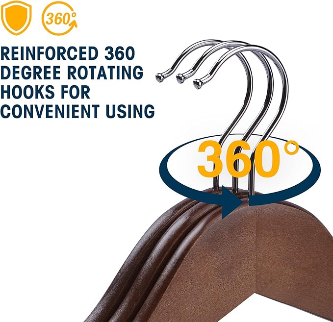 Wooden Hangers - 60 Pack Solid Shirt Hangers, Heavy Duty & Slim Coat Hanger, For Suit, Coat, Jacket, Pants (Walnut)