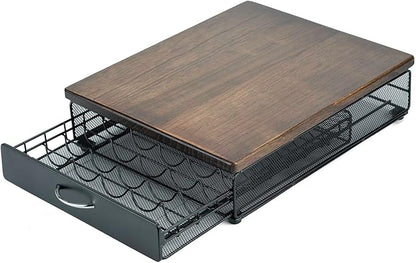 HiveNets for Vertuo Coffee Capsule Storage Drawer Compatible with Nespresso Vertuoline Pods Holder Metal and Wood Top Organizer (can hold 50 Pods)