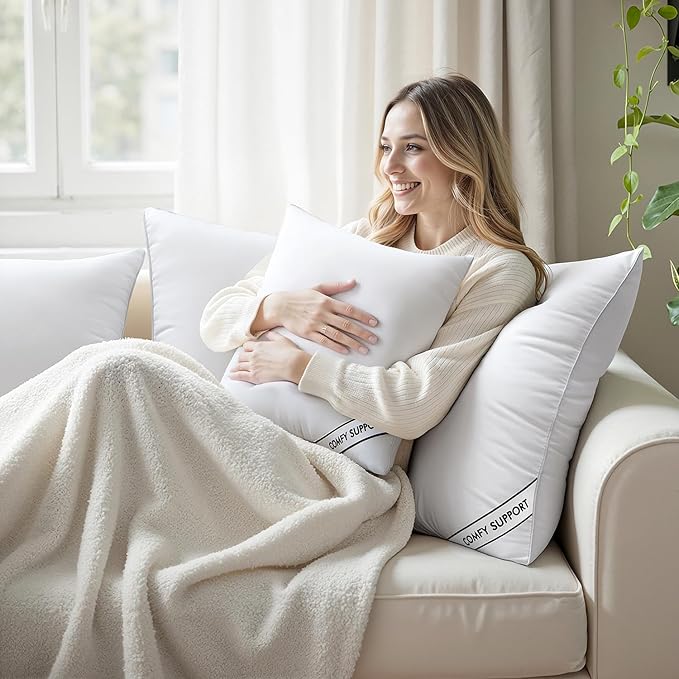 MIULEE 24x24 Inch Pillows Inserts, Pack of 2 Down Alternative Virgin Filling Comfy Support Throw Pillows for Sofa Couch Bed