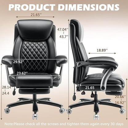 600LBS Large Heavy Duty Office Chair with Foot Rest,Reclining Big and Tall Office Chair with Pocket Spring Cushion, Comfy High Back with Adjustable Lumbar Support,Dual Rubber Wheel