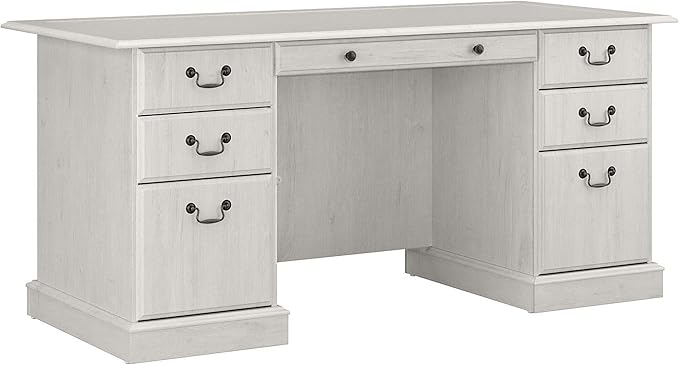 Bush Furniture Saratoga Executive Desk with Drawers, Linen White Oak