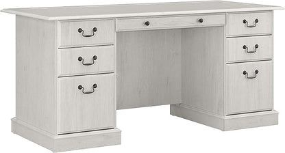 Bush Furniture Saratoga Executive Desk with Drawers, Linen White Oak