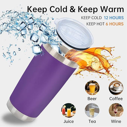 IEOVIEE 32 Pack, 20oz Stainless Steel Bulk Tumblers with Lids and Straws, Double Wall Insulated Travel Coffee Mug, Durable Powder Coated Tumbler Bulk Cup for Cold and Hot Drinks(Purple)