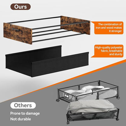 FOUCSSOMEI Under Bed Storage with Wheels, Wooden Under Bed Drawers On Wheels, Rolling Under Bed Shoe Storage, Space Saving, Rustic Brown,30L