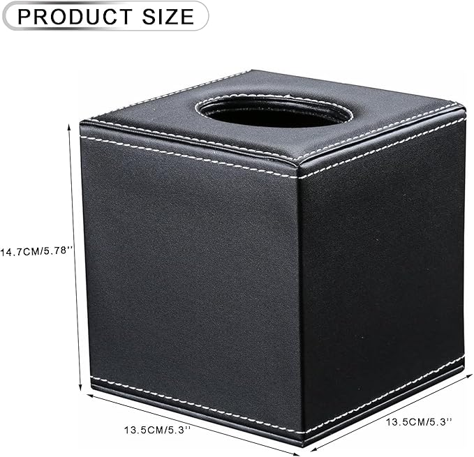 KINGFOM Square Pu Leather Tissue Box Cover, Modern Facial Tissue Holder, Roll Tissues Paper Case Dispenser for Bathroom Vanity Countertop, Night Stands, Office Desk & Car(Black)