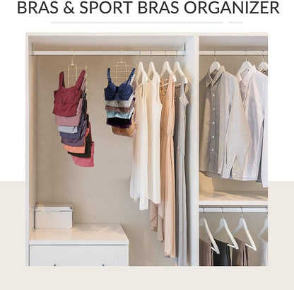 ZEDODIER 4 Pack Tank Top Hanger Space Saving, Bra Hangers for Closet Organizer, Hanging Bra Organizer Tank Tops Holder with 32 Hooks, Metal Closet Organizers and Storage Small Space Solutions, Gold