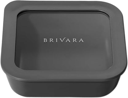 BRIVARA HOME Ceramic Coated Glass Food Storage Container | No PTFE, PFOA, PFAS, and BPA | Reusable Non Toxic Meal Prep Container with Glass Lid | Easy To Store | 2.5 Cup Square [Onyx]