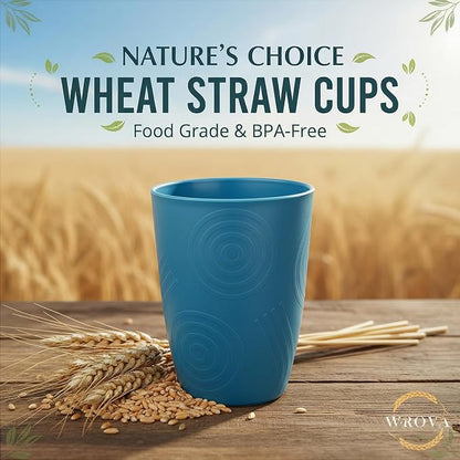 Wrova Wheat Straw Cups Set of 8, 12oz Kids Cups Unbreakable Drinking Cups Alternative to Plastic Cups Reusable, Dishwasher Safe Water Tumbler Set for Kitchen,Camping- Vibrant