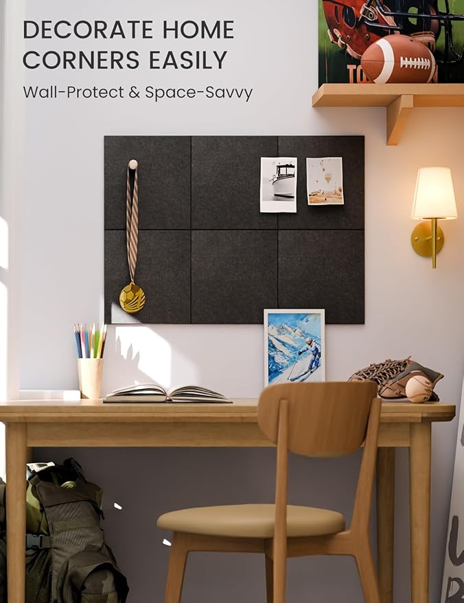 Fluxynara Felt Bulletin Board Tiles -28"x18" Cork Board Alternative for Office Decor, Push Pin Board Wall Organizer 6-Pack - Charcoal Gray