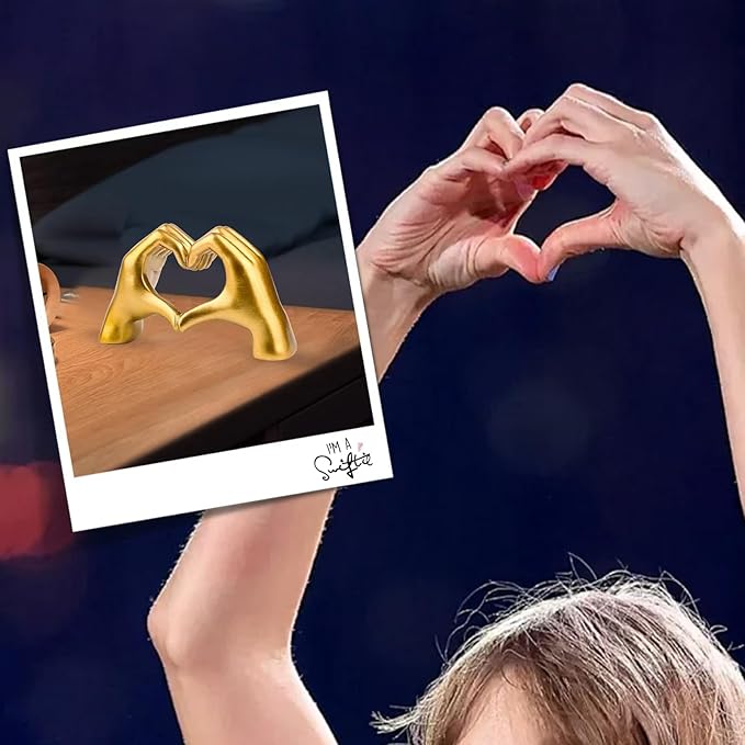 Small Gold Decor,Resin Heart Hands Sculpture for Living Room Bedroom Bookshelf Shelves Office Desk Decor,Love Finger Modern Statue for Wedding Decorations,Unique Birthday for Women Girls.