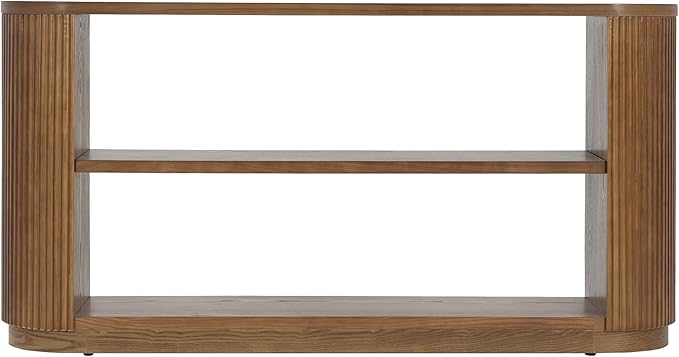 Merax Modern Entryway Console Table with Triple-Tier Storage, Slim Sofa Table with Open Shelf & Elegant Wood Grain, Multi-Functional Hallway Table for Living Room, Brown