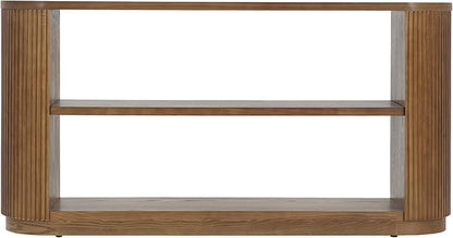 Merax Modern Entryway Console Table with Triple-Tier Storage, Slim Sofa Table with Open Shelf & Elegant Wood Grain, Multi-Functional Hallway Table for Living Room, Brown