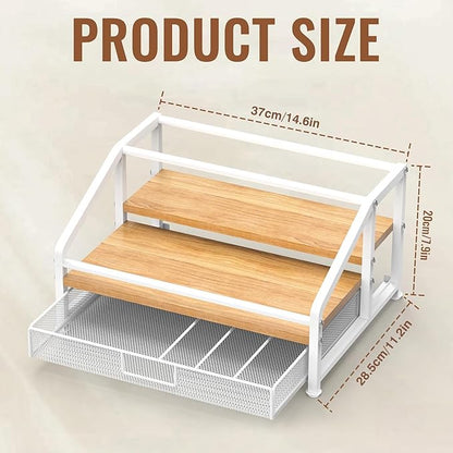 Alyoen Coffee Syrup Organizer Rack, 3-Tier Coffee Station Organizer for Countertop, Coffee Bar Organizer with 35K Cup Storage Basket, Coffee Syrup Holder Stand for Coffee Bar Accessory - White