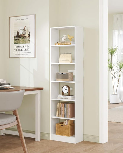 Hzuaneri Bookcase, Tall Narrow Bookshelf, Open Display Storage Shelf, Skinny Cube Book Shelf with Adjustable Shelves, CD Rack for Living Room, Home Office 6-Tier(9.4 x 19.7X 72 inch) White BC59603X