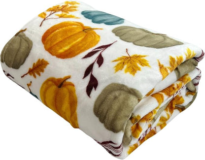 Serafina Home Autumn Fall Fleece Throw Blanket: Thanksgiving Soft Velvety Blanket for Couch Bed Sofa, 70" x 50" (Pastel Pumpkins)