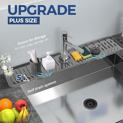 24" Splash Guard Plus Size Silicone Sink Faucet Drying Mat Handle Drip Catcher Tray Dish Sponge Holder Kitchen Accessories Protector Home Organization Gadgets Organizer