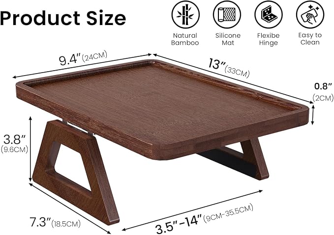 2 Pack Couch Arm Tray,Bamboo Folding Sofa Tray,Sofa Armrest Tray Clip-On Couch Desk for Drinks,Snacks,Phone,Remote Control（Brown）