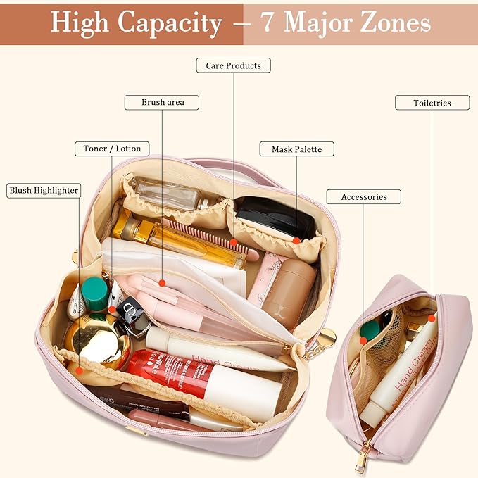 Valentine's Day Gifts for Women Teen Girl, Personalized Initial Makeup Organizer Bag Set, Open Flat Travel Cosmetic Bag With Clear Divider and Handle(Pink,G)