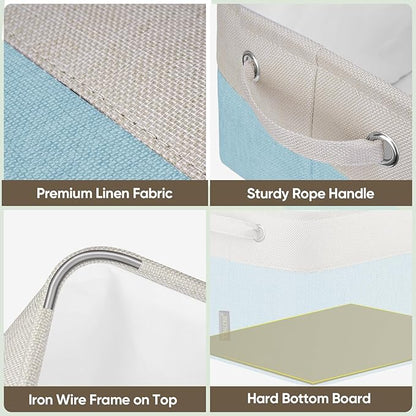 BALEINE 1 Pack Fabric Storage Bins for Shelves, Linen Storage Baskets for Organizing, Decorative Closet Bins for Clothes, Home (Skyblue, 12"x8"x8")