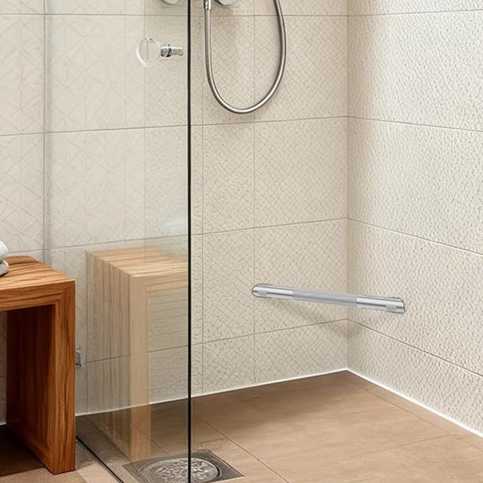 BWE Brushed Nickel Shower Foot Rest Bar, Stainless Steel Bar Corner Shower Foot Rest for Shaving Legs, Non-Slip Knurled Shower Step, Wall Mounted Bathroom Shower Shaving Foot Rest