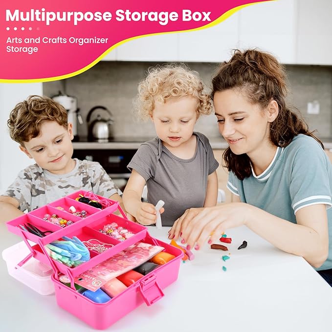 SMMYMGF 3-Layer Tackle Box Organizer, Storage Tool Box,Art & Crafts Case,Sewing Supplies Organizer,Fishing Tackle(pink)