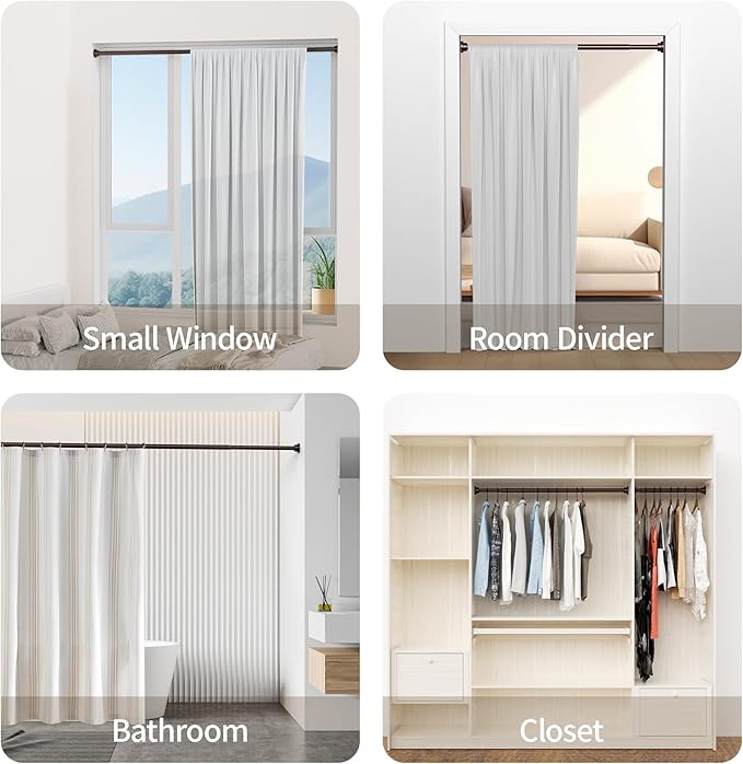Mcrbeay Shower Curtain Rod, 1" Diameter Heavy Duty Tension Shower Rod, Non Slip Adjustable 28-46 inch No Drilling Shower Curtain Rods Spring Tension For Bathroom, Shower Stall, No Rust, Bronze