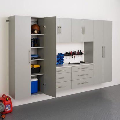 Prepac HangUps 30" Large Garage Cabinet, Bathroom Cabinet Wall Mount, Ideal for Garage, Kitchen and Laundry Organization 30" W x 72" H x 16" D, Light Gray