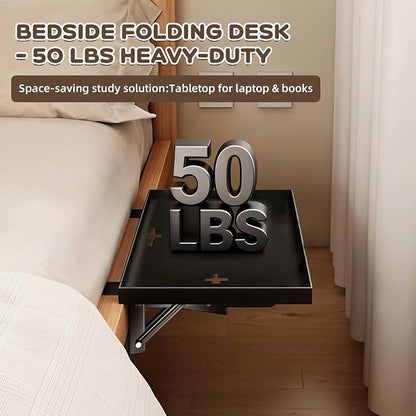 Foldable Bedside Shelf, Extra Large Floating Tray Table for Dorm Room & Bunk Bed, Side Table with 3 Cord Holes,College Dorm Room Essentials for Max 15.6" Laptops (15.7" x 11.8", Black)
