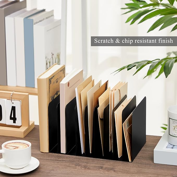 Suzile 2 Pcs Vertical Metal Desk File Organizer, 10 Compartments Desktop Document Sorter & Mail Holder for Office Home Classroom, 10.63" L X 5.79" W X 5.41" H, Black