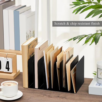 Suzile 2 Pcs Vertical Metal Desk File Organizer, 10 Compartments Desktop Document Sorter & Mail Holder for Office Home Classroom, 10.63" L X 5.79" W X 5.41" H, Black