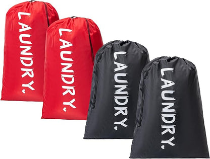 4 Pack XL Travel Laundry Bag, Machine Washable Dirty Clothes Organizer with Drawstring,Large Enough to Hold 4 Loads of Laundry, Easy Fit a Laundry Hamper or Basket Travel Essentials 24" x 36"