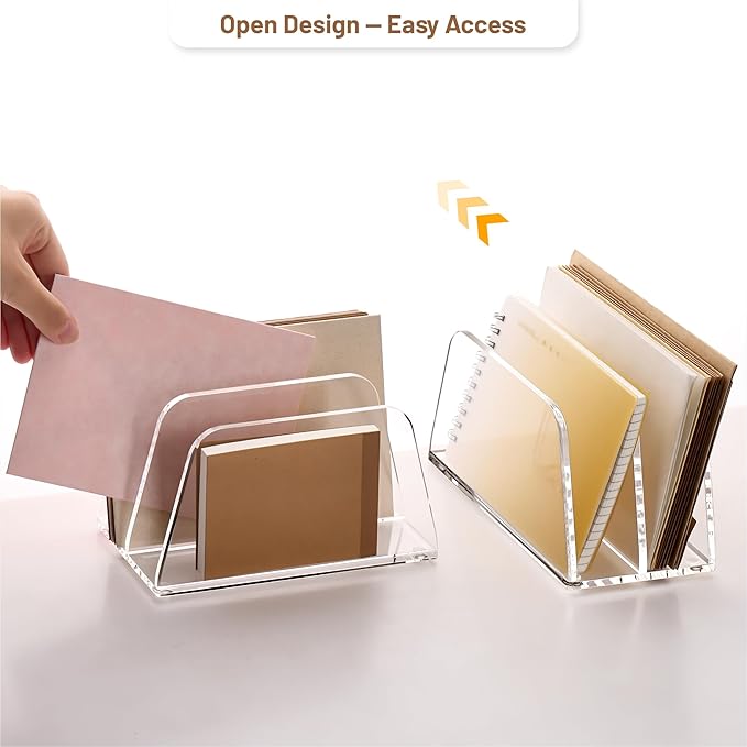 YUXUN Acrylic Mail Organizer,2 Sections Vertical Desk Organizer,Clear Envelope Holder Bill Organizer Letter Sorter for Mail,Envelope,Bill,Notebook,Post-it Note for Home,Office,Classroom