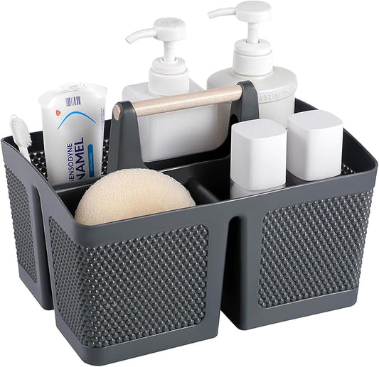 rejomiik Portable Shower Caddy Basket Plastic Cleaning Caddy Organizer Storage Tote with Handle for Bathroom, College, Dorm Room Essentials, Grey