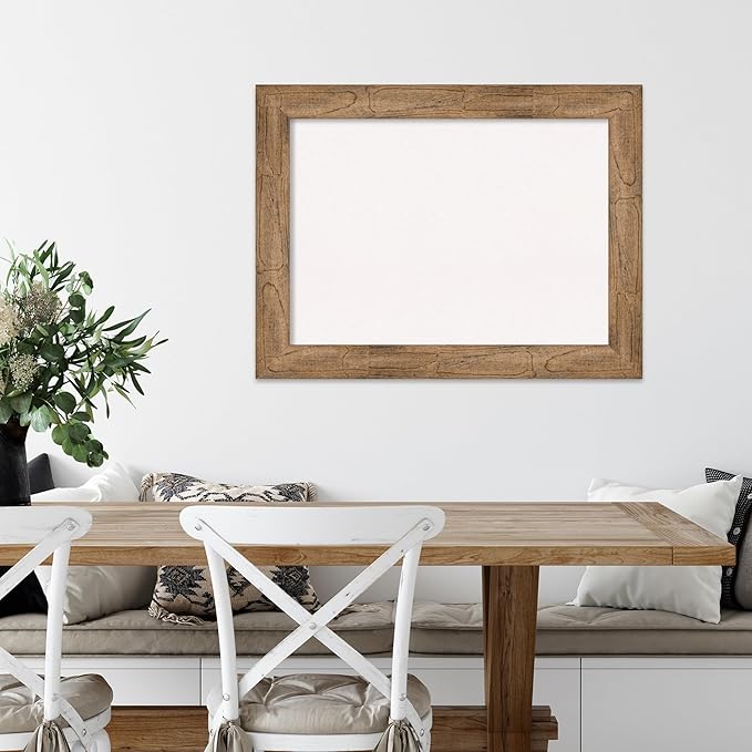 Amanti Art White Cork Board for Wall, 26x34 Vision Board with Brown Wood Frame, Medium Corkboard Office Decor for Home Organization, Rustic Farmhouse Corkboard Pinboard to display items for home