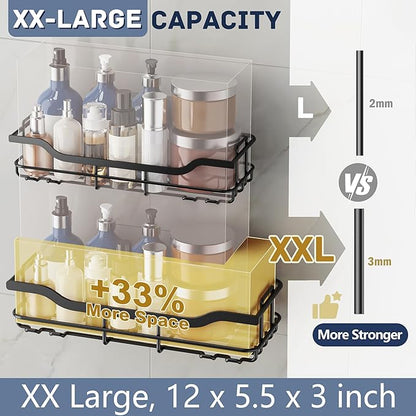 OMAIRA 3-Pack Shower Caddy with Soap Holder, Adhesive Rustproof No-drill Strudy Loading Inside Shower Organizer Shelves Rack Storage Bathroom Organization for Smooth Wall Glass Tile, Black (X-Large)