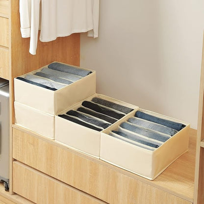 Qozary Jeans Pants Organizer for Closet, 4 Pack Drawer Organizers for Clothing, 5 Grids Wardrobe Clothes Organizer, Jean Organizer for Closet, Deep Drawer, Clothes Organizer for Shirts, Legging