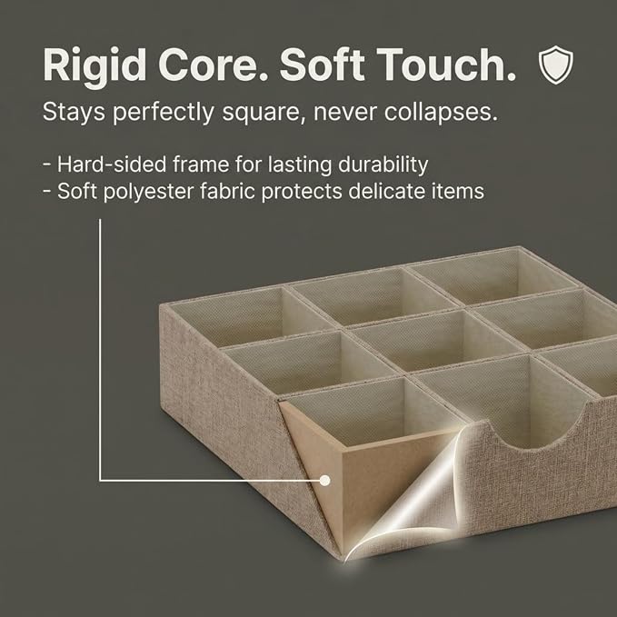 Household Essentials Brown 723-1 Deep 9 Section Drawer Organizer Box for Storage | 12 in x 12 in 3.13