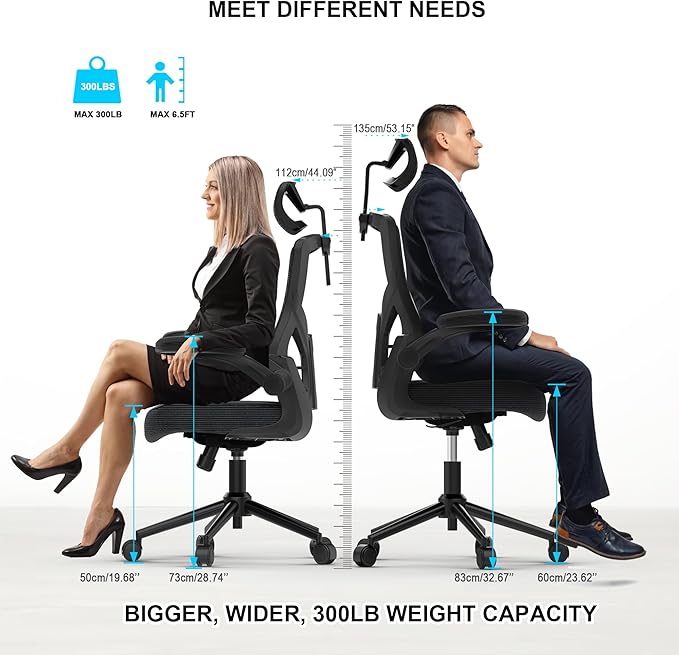 Ergonomic Office Desk Chair with Waterfall Seat and S-Shaped Back for Back and Leg Pressure Relief, Adjustable Headrest for Neck Support, Comfortable for 8+ Hours of Sitting