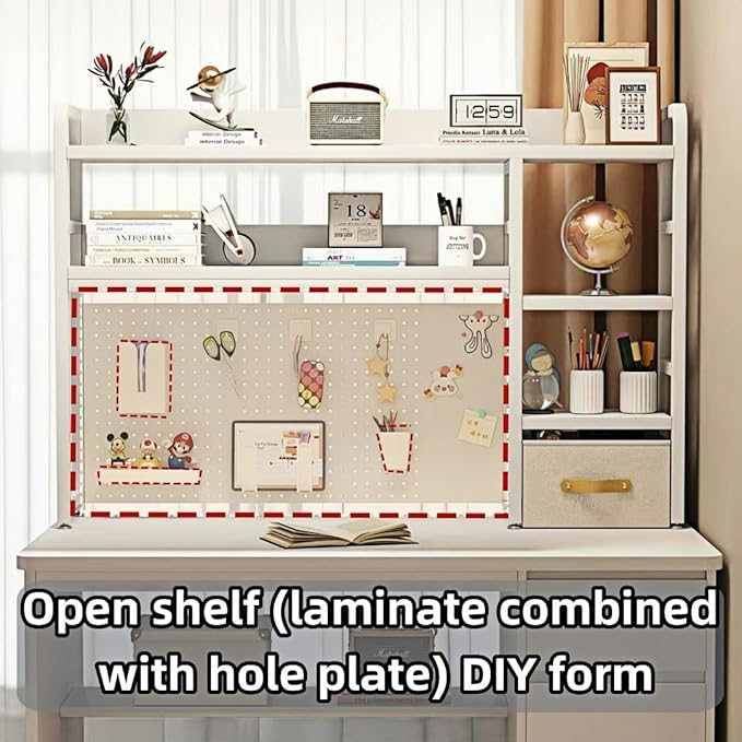 Desktop Bookshelf, pegboard Storage and Organization Rack, Dorm Desk Shelf, Desk Hutch, Desktop Storage for Office, Study, Student Display Rack,Desktop Shelves (White 37.4" Lx9.9 Wx34 H)