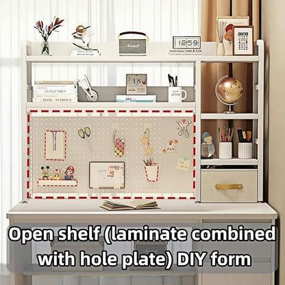 Desktop Bookshelf, pegboard Storage and Organization Rack, Dorm Desk Shelf, Desk Hutch, Desktop Storage for Office, Study, Student Display Rack,Desktop Shelves (White 37.4" Lx9.9 Wx34 H)