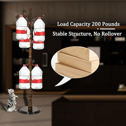 Coat Racks FreeStanding with 14 Hooks, Natural Wood Coat Rack with Solid Round Base, Adjustable Height Coat Racks, Easy Assembly for Hallway, Bedroom and Office (Antique)