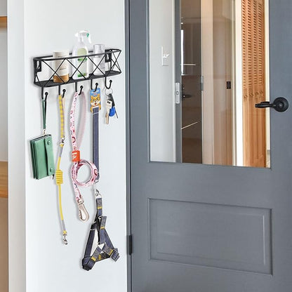 HappyHapi Key Holder for Wall Decorative, Entryway Key Hooks, Wall Mounted Key Rack with 5 Hooks, Metal Wire Mesh Basket Mail Holder, 9.8”Lx2.1”Wx4.1”H