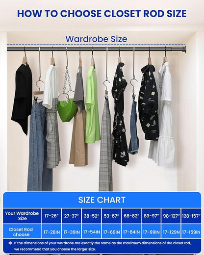 Supforce 4 PACK Closet Rods for Hanging Clothes, 17 to 84 Inches Stepless Adjustable Metal Closet Rod, 1.3 Inches Heavy Duty Clothes Hanging Rod for Closet Wardrobes Laundry RV, Black