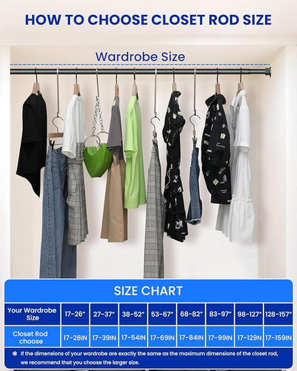 2 PACK Closet Rods for Hanging Clothes, 17 to 39 Inches Stepless Adjustable Metal Closet Rod, 1.3 Inches Heavy Duty Clothes Hanging Rod for Closet Wardrobes Laundry RV, Black